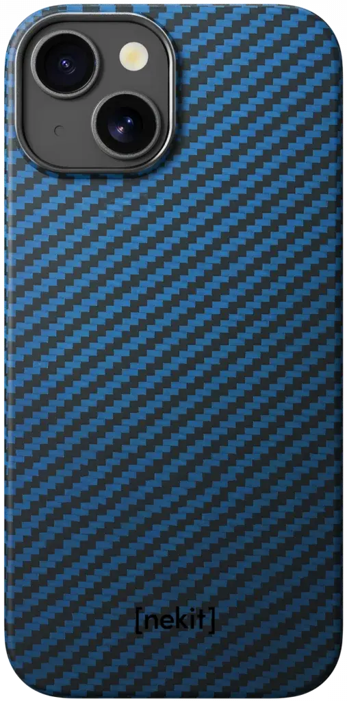 NEKIT Fiber Apple iPhone 15 Hoesje MagSafe Kevlar Back Cover Dun Blauw afbeelding 13