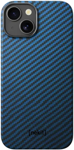 NEKIT Fiber Apple iPhone 15 Hoesje MagSafe Kevlar Back Cover Dun Blauw afbeelding 13