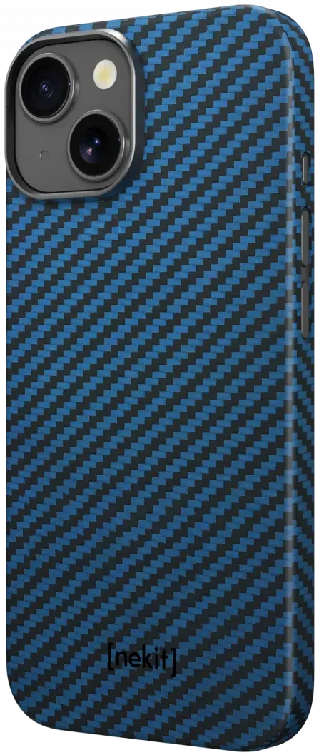NEKIT Fiber Apple iPhone 15 Hoesje MagSafe Kevlar Back Cover Dun Blauw afbeelding 14