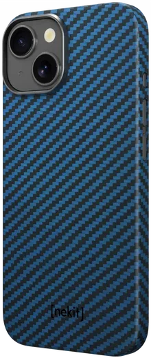 NEKIT Fiber Apple iPhone 15 Hoesje MagSafe Kevlar Back Cover Dun Blauw afbeelding 14