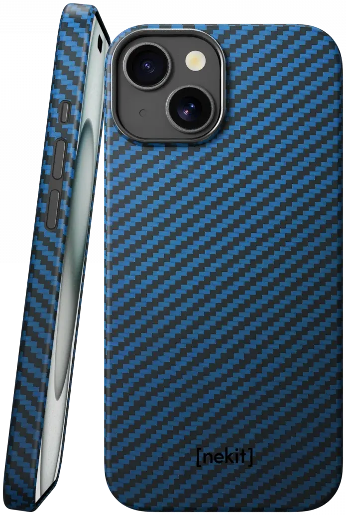 NEKIT Fiber Apple iPhone 15 Hoesje MagSafe Kevlar Back Cover Dun Blauw afbeelding 1