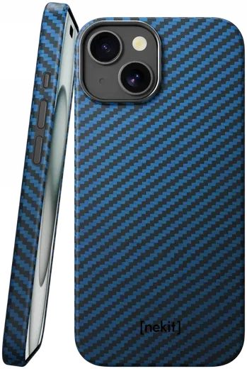 NEKIT Fiber Apple iPhone 15 Hoesje MagSafe Kevlar Back Cover Dun Blauw afbeelding 1