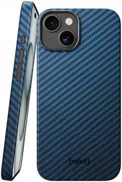 NEKIT Fiber Apple iPhone 15 Hoesje MagSafe Kevlar Back Cover Dun Blauw