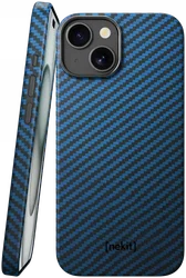 NEKIT Fiber Apple iPhone 15 Hoesje MagSafe Kevlar Back Cover Dun Blauw afbeelding