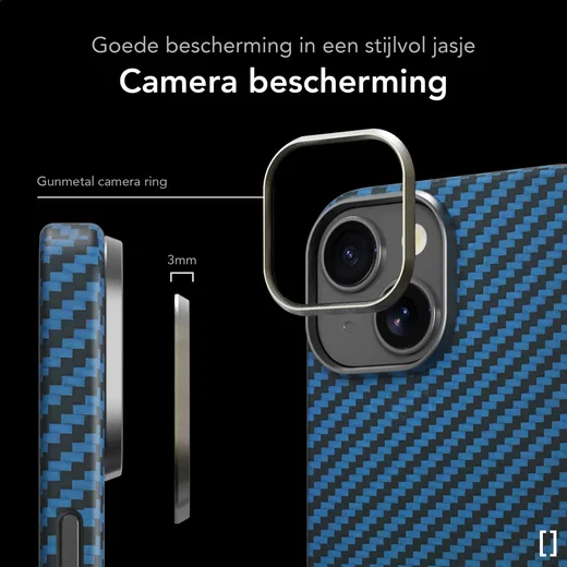 NEKIT Fiber Apple iPhone 15 Hoesje MagSafe Kevlar Back Cover Dun Blauw afbeelding 4