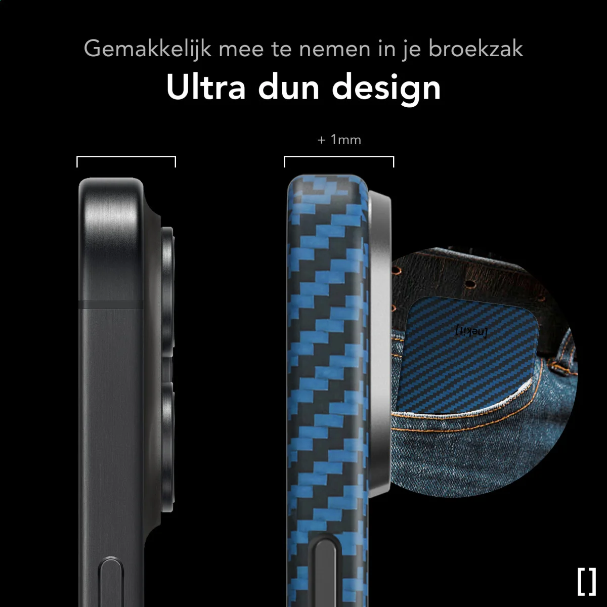 NEKIT Fiber Apple iPhone 15 Hoesje MagSafe Kevlar Back Cover Dun Blauw afbeelding 5
