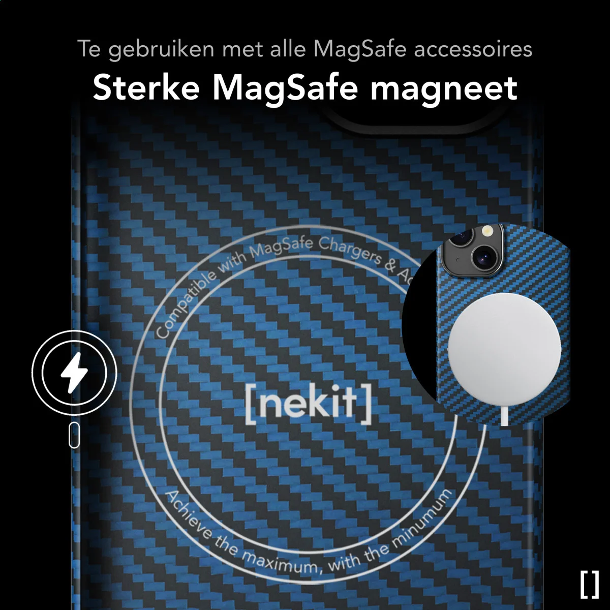 NEKIT Fiber Apple iPhone 15 Hoesje MagSafe Kevlar Back Cover Dun Blauw afbeelding 6