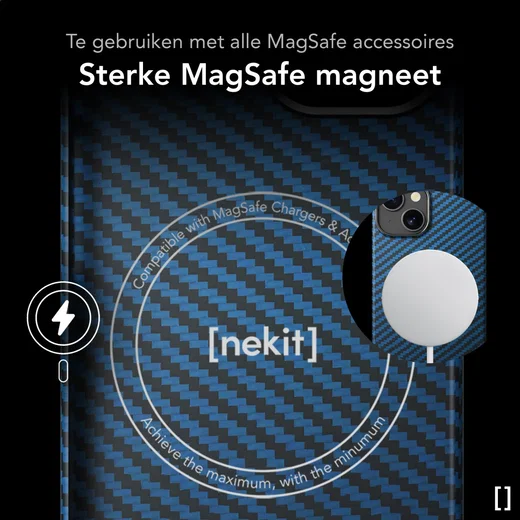 NEKIT Fiber Apple iPhone 15 Hoesje MagSafe Kevlar Back Cover Dun Blauw afbeelding 6