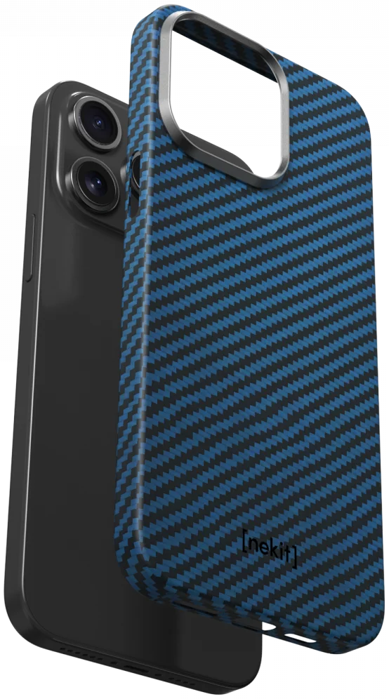 NEKIT Fiber Apple iPhone 14 Pro Max Hoesje MagSafe Kevlar Back Cover Dun Blauw afbeelding 12