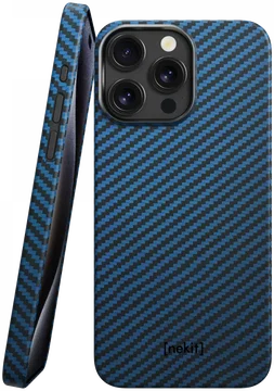 NEKIT Fiber Apple iPhone 14 Pro Max Hoesje MagSafe Kevlar Back Cover Dun Blauw