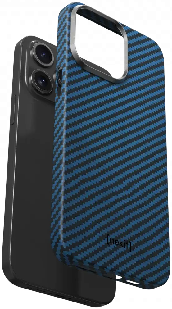 NEKIT Fiber Apple iPhone 14 Pro Hoesje MagSafe Kevlar Back Cover Dun Blauw afbeelding 12