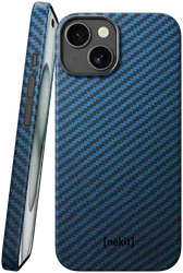 NEKIT Fiber Apple iPhone 14 Hoesje MagSafe Kevlar Back Cover Dun Blauw afbeelding