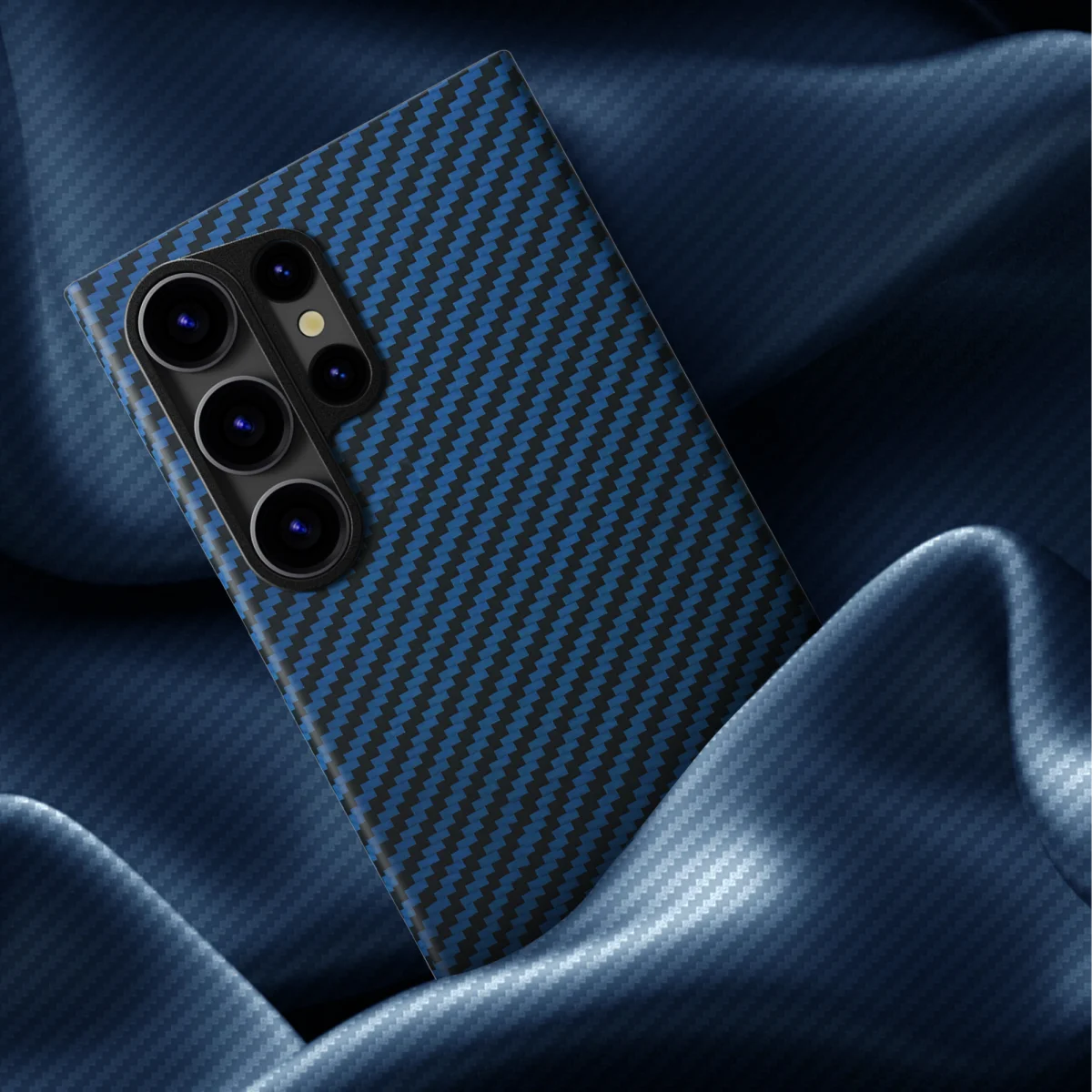 NEKIT Fiber Samsung Galaxy S24 Ultra Hoesje MagSafe Kevlar Back Cover Dun Blauw afbeelding 11
