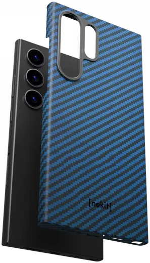 NEKIT Fiber Samsung Galaxy S24 Ultra Hoesje MagSafe Kevlar Back Cover Dun Blauw afbeelding 12
