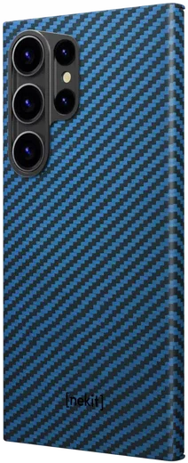 NEKIT Fiber Samsung Galaxy S24 Ultra Hoesje MagSafe Kevlar Back Cover Dun Blauw afbeelding 15