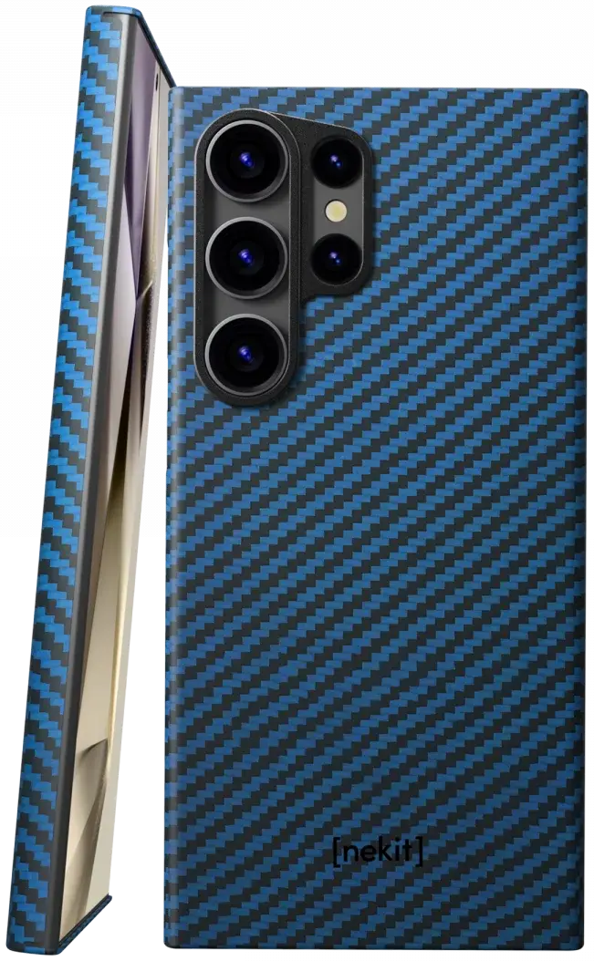 NEKIT Fiber Samsung Galaxy S24 Ultra Hoesje MagSafe Kevlar Back Cover Dun Blauw afbeelding 1