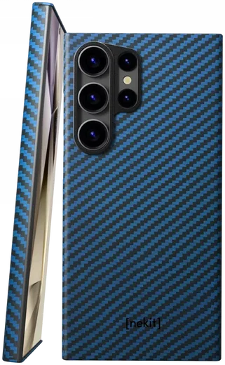 NEKIT Fiber Samsung Galaxy S24 Ultra Hoesje MagSafe Kevlar Back Cover Dun Blauw afbeelding 1