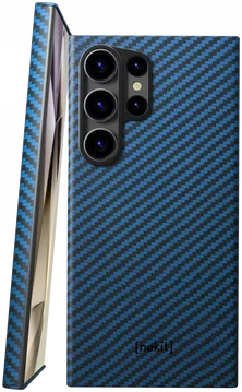 NEKIT Fiber Samsung Galaxy S24 Ultra Hoesje MagSafe Kevlar Back Cover Dun Blauw