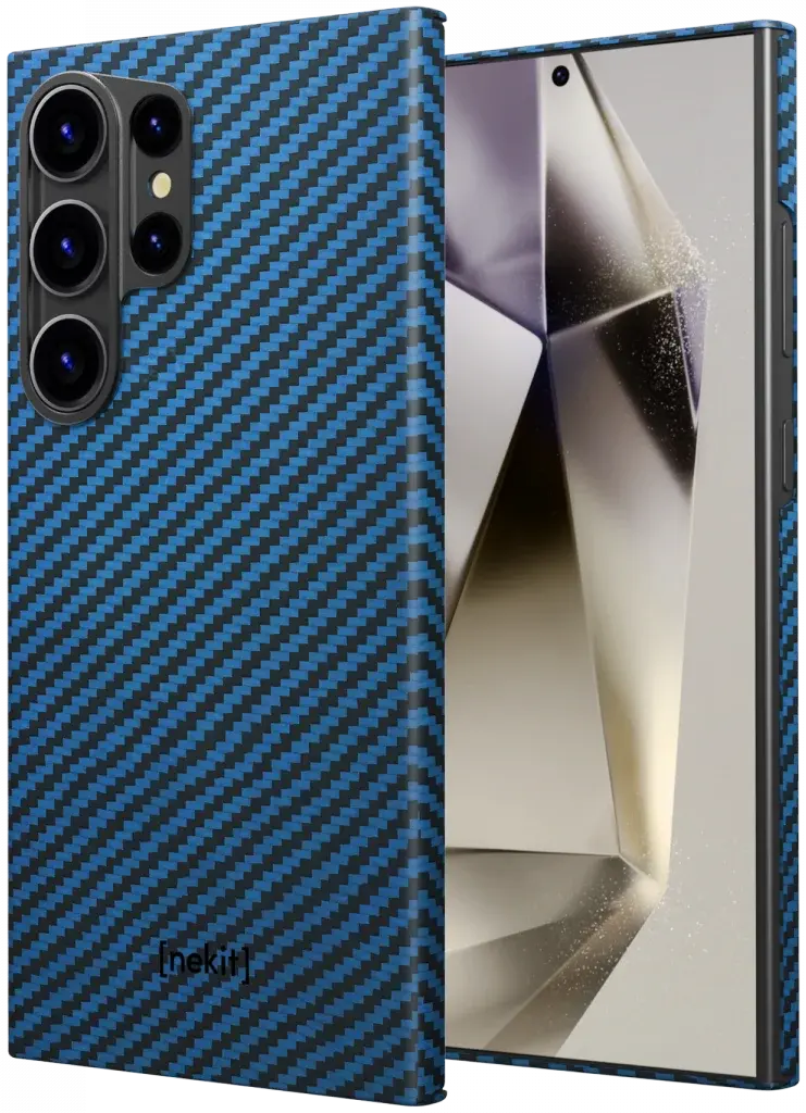 NEKIT Fiber Samsung Galaxy S24 Ultra Hoesje MagSafe Kevlar Back Cover Dun Blauw afbeelding 2