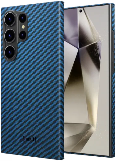 NEKIT Fiber Samsung Galaxy S24 Ultra Hoesje MagSafe Kevlar Back Cover Dun Blauw afbeelding 2