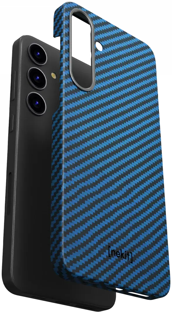 NEKIT Fiber Samsung Galaxy S24 Plus Hoesje MagSafe Kevlar Back Cover Dun Blauw afbeelding 12