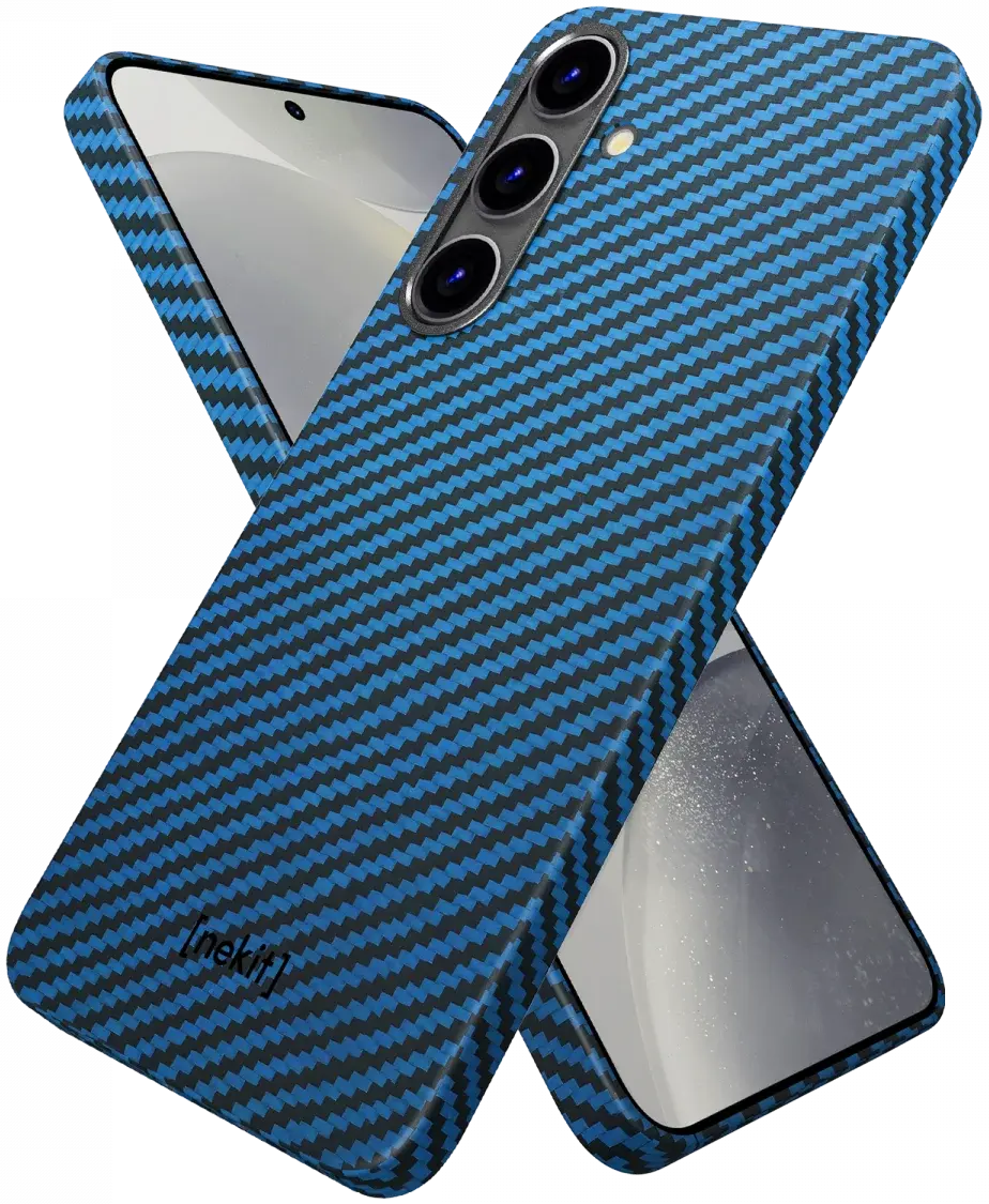 NEKIT Fiber Samsung Galaxy S24 Plus Hoesje MagSafe Kevlar Back Cover Dun Blauw afbeelding 13