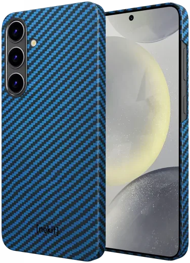 NEKIT Fiber Samsung Galaxy S24 Plus Hoesje MagSafe Kevlar Back Cover Dun Blauw afbeelding 2