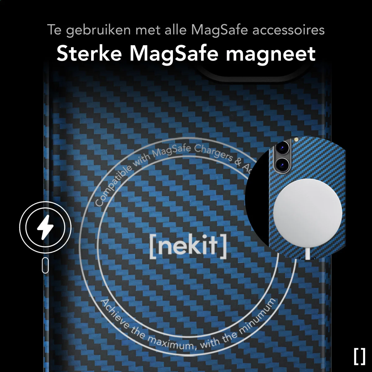 NEKIT Fiber Samsung Galaxy S24 Plus Hoesje MagSafe Kevlar Back Cover Dun Blauw afbeelding 6