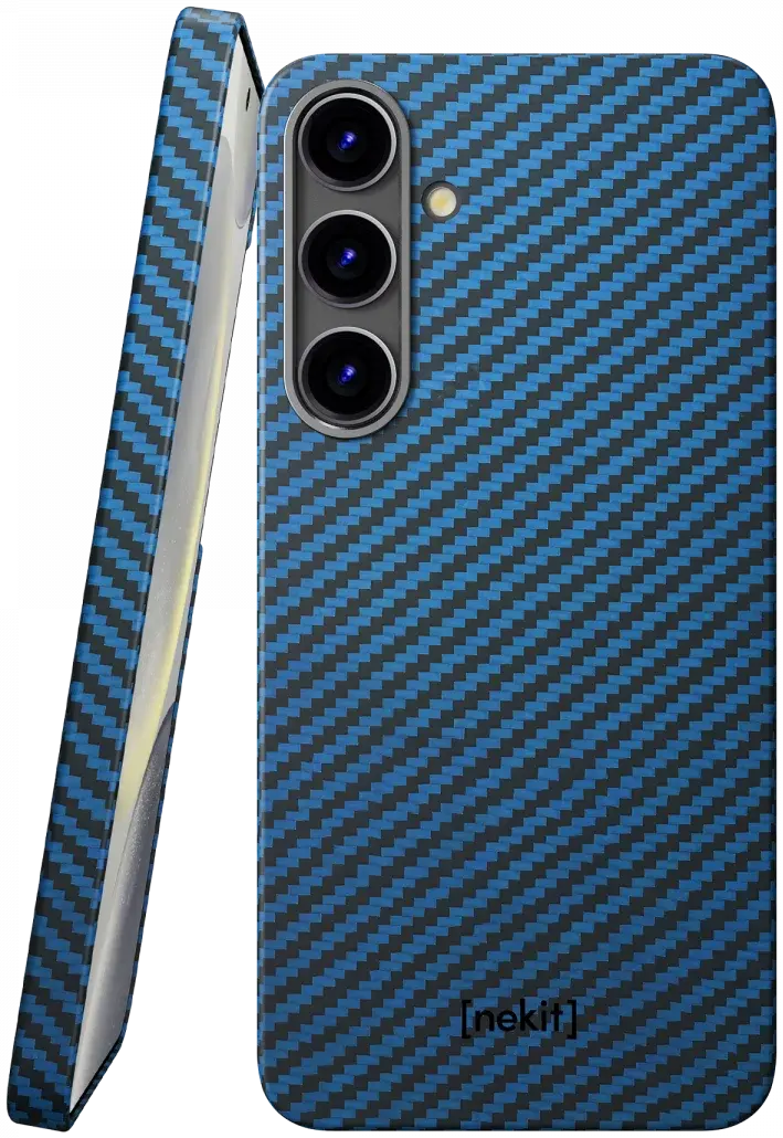 NEKIT Fiber Samsung Galaxy S24 Hoesje MagSafe Kevlar Back Cover Dun Blauw afbeelding 1
