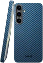 NEKIT Fiber Samsung Galaxy S24 Hoesje MagSafe Kevlar Back Cover Dun Blauw