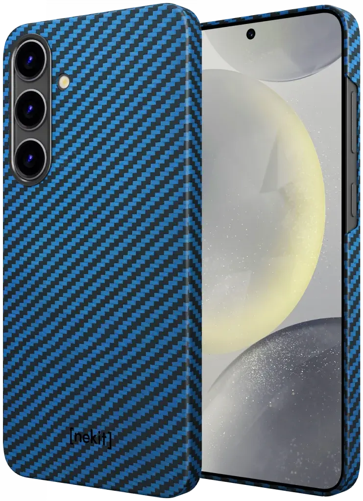 NEKIT Fiber Samsung Galaxy S24 Hoesje MagSafe Kevlar Back Cover Dun Blauw afbeelding 2