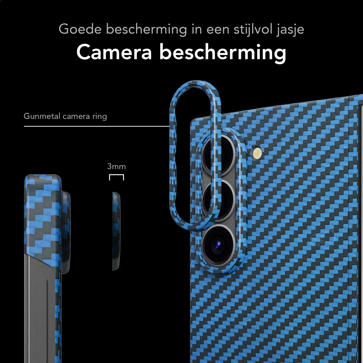 NEKIT Fiber Samsung Galaxy Z Fold 6 Hoesje MagSafe Kevlar Back Cover Dun Blauw afbeelding 3