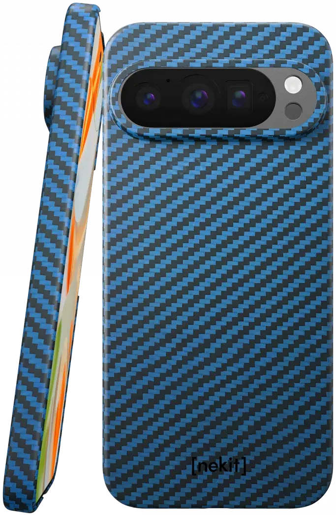 NEKIT Fiber Google Pixel 9 / 9 Pro Hoesje MagSafe Kevlar Back Cover Dun Blauw afbeelding 1