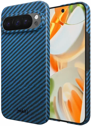 NEKIT Fiber Google Pixel 9 / 9 Pro Hoesje MagSafe Kevlar Back Cover Dun Blauw afbeelding 2