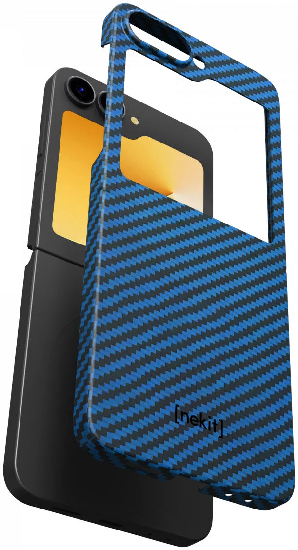 NEKIT Fiber Samsung Galaxy Z Flip 6 Hoesje MagSafe Kevlar Back Cover Dun Blauw afbeelding 12