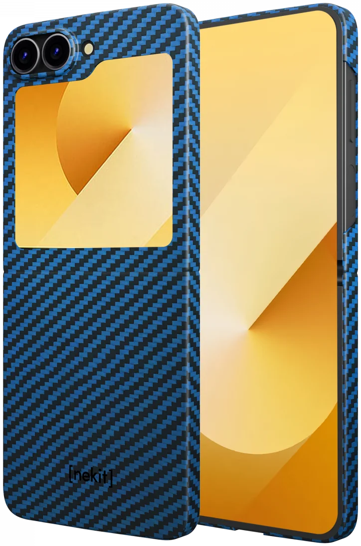 NEKIT Fiber Samsung Galaxy Z Flip 6 Hoesje MagSafe Kevlar Back Cover Dun Blauw afbeelding 2