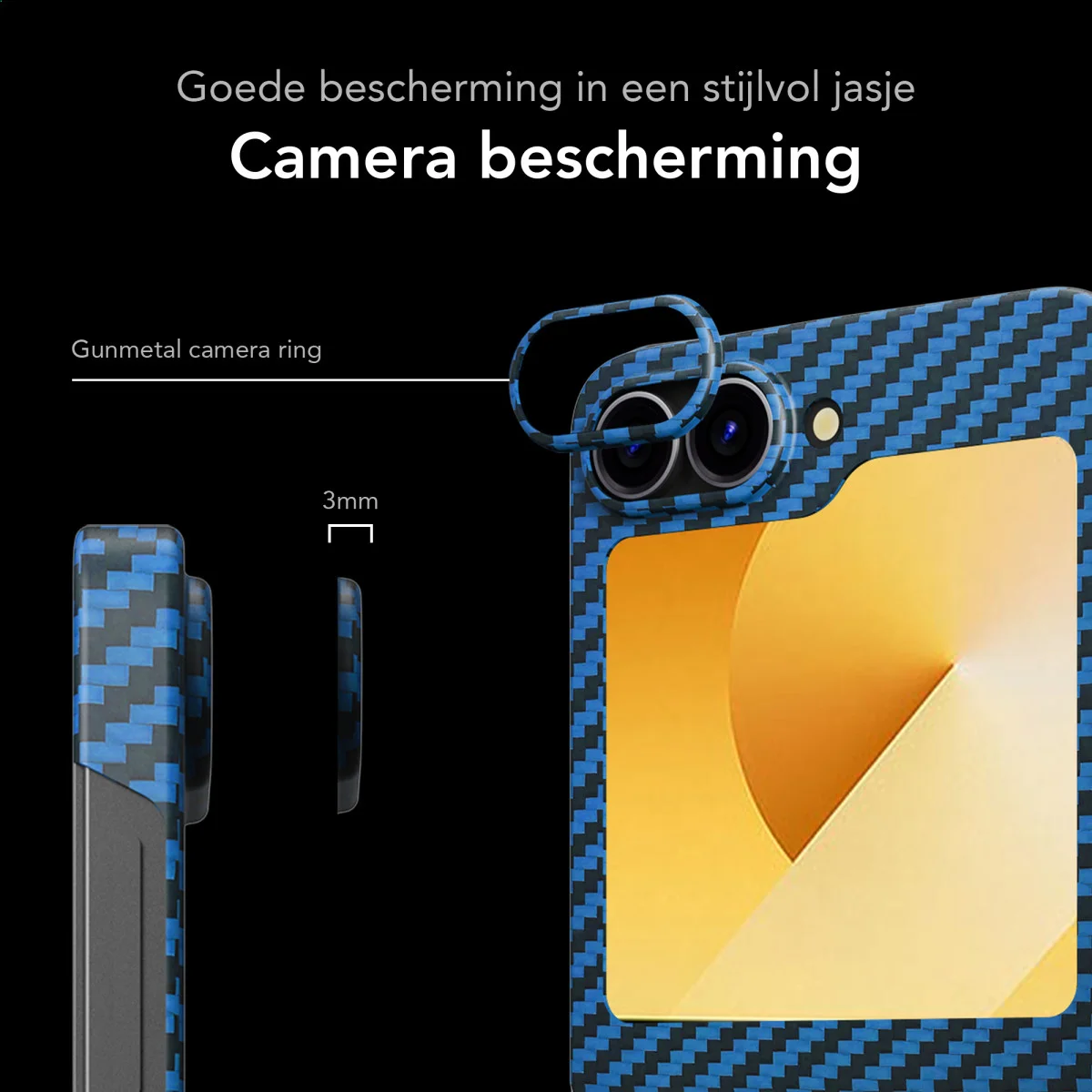 NEKIT Fiber Samsung Galaxy Z Flip 6 Hoesje MagSafe Kevlar Back Cover Dun Blauw afbeelding 3