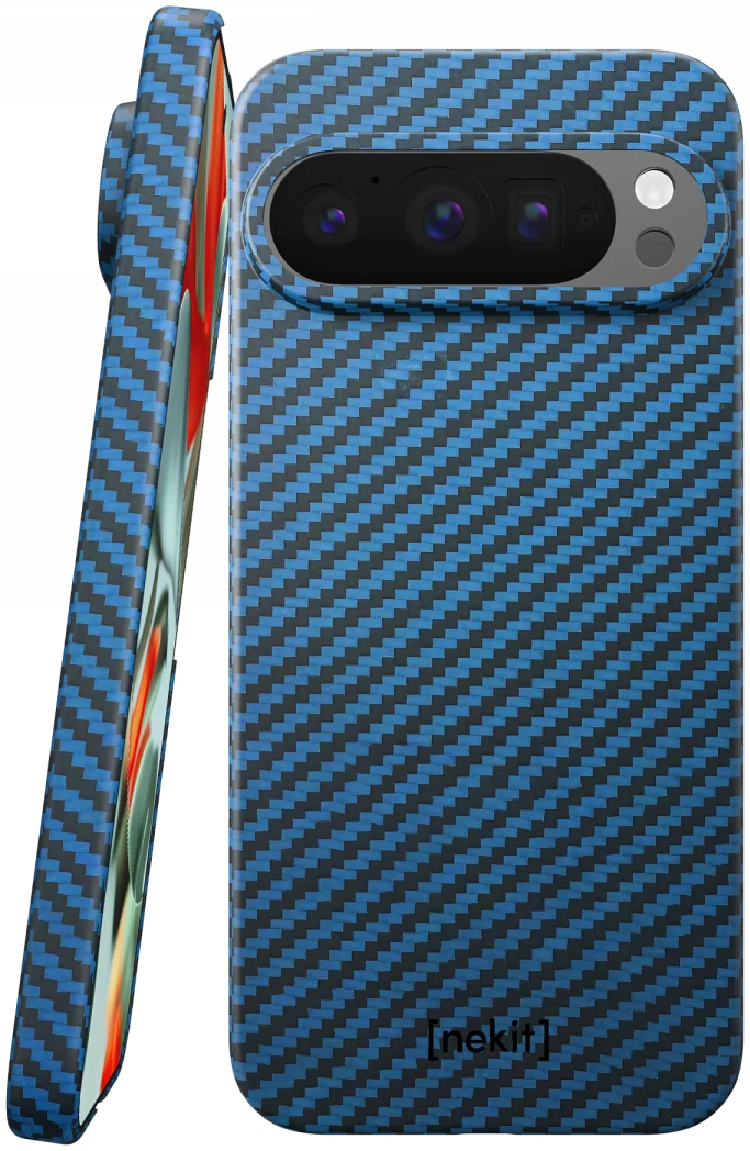 NEKIT Fiber Google Pixel 9 Pro XL Hoesje MagSafe Kevlar Back Cover Dun Blauw afbeelding 1