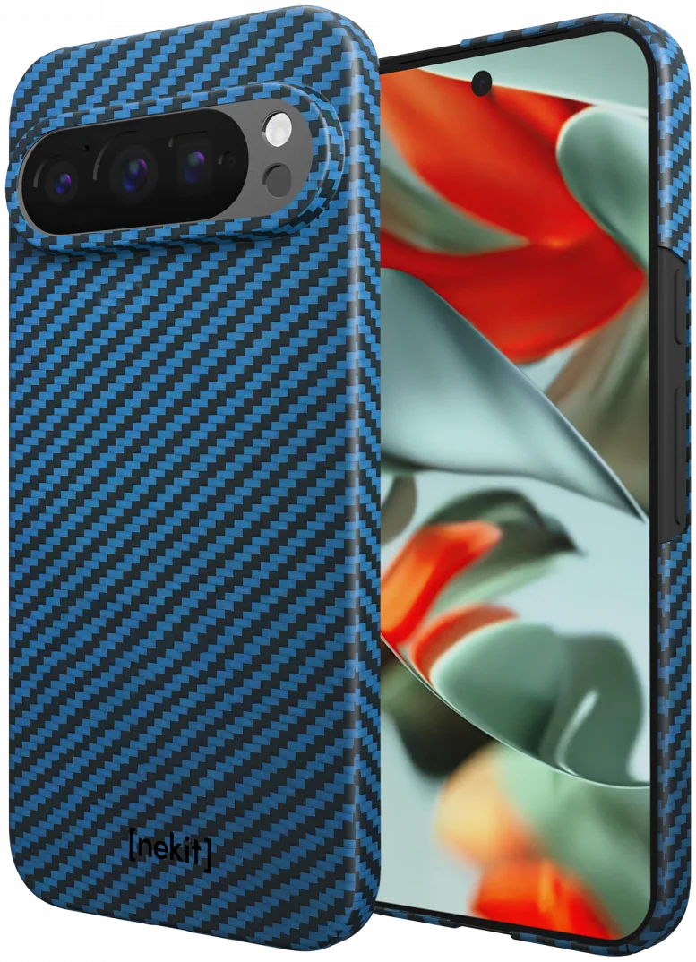 NEKIT Fiber Google Pixel 9 Pro XL Hoesje MagSafe Kevlar Back Cover Dun Blauw afbeelding 2