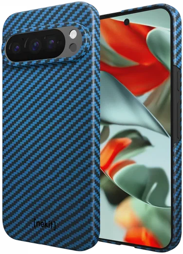 NEKIT Fiber Google Pixel 9 Pro XL Hoesje MagSafe Kevlar Back Cover Dun Blauw afbeelding 2