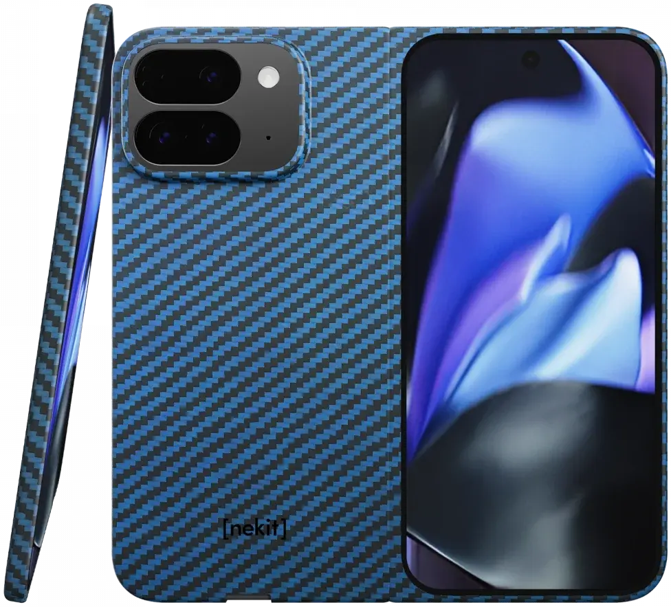 NEKIT Fiber Google Pixel 9 Pro Fold Hoesje MagSafe Kevlar Back Cover Dun Blauw afbeelding 1