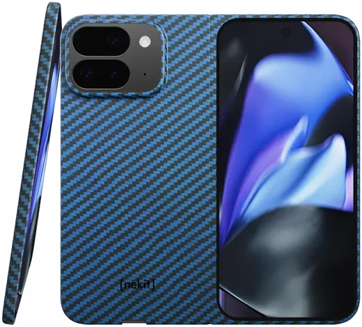 NEKIT Fiber Google Pixel 9 Pro Fold Hoesje MagSafe Kevlar Back Cover Dun Blauw afbeelding 1