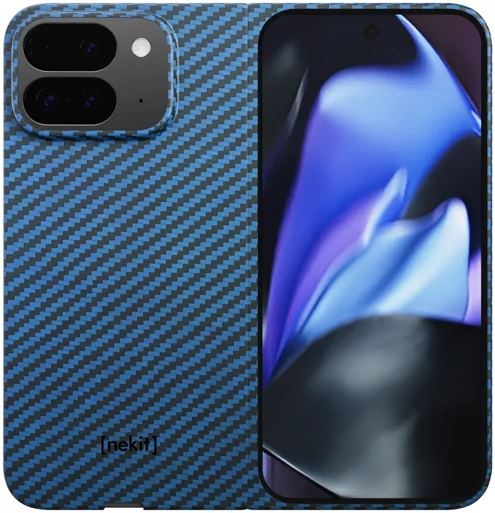 NEKIT Fiber Google Pixel 9 Pro Fold Hoesje MagSafe Kevlar Back Cover Dun Blauw afbeelding 10