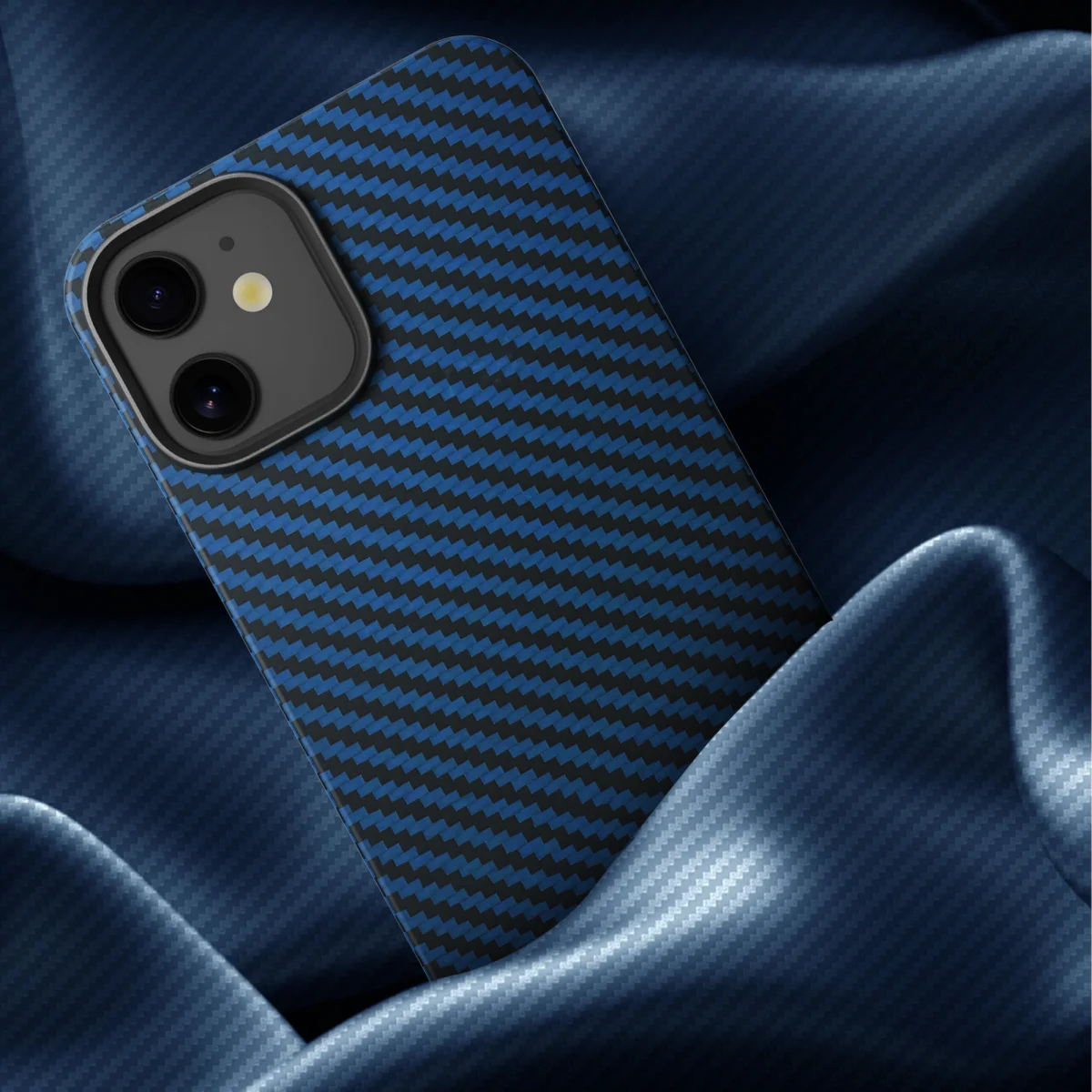 NEKIT Fiber Apple iPhone 12 / 12 Pro Hoesje MagSafe Kevlar Back Cover Dun Blauw afbeelding 11