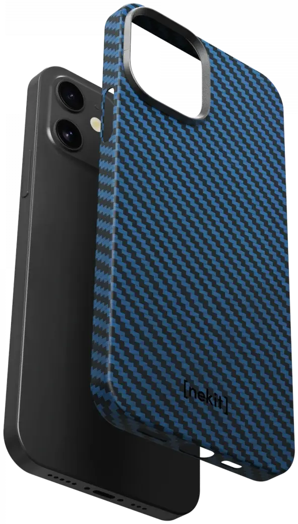NEKIT Fiber Apple iPhone 12 / 12 Pro Hoesje MagSafe Kevlar Back Cover Dun Blauw afbeelding 13