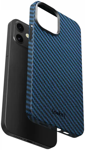 NEKIT Fiber Apple iPhone 12 / 12 Pro Hoesje MagSafe Kevlar Back Cover Dun Blauw afbeelding 13
