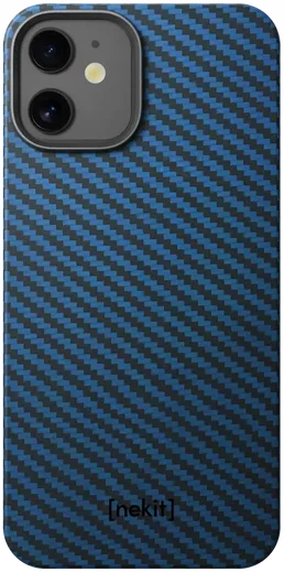 NEKIT Fiber Apple iPhone 12 / 12 Pro Hoesje MagSafe Kevlar Back Cover Dun Blauw afbeelding 14