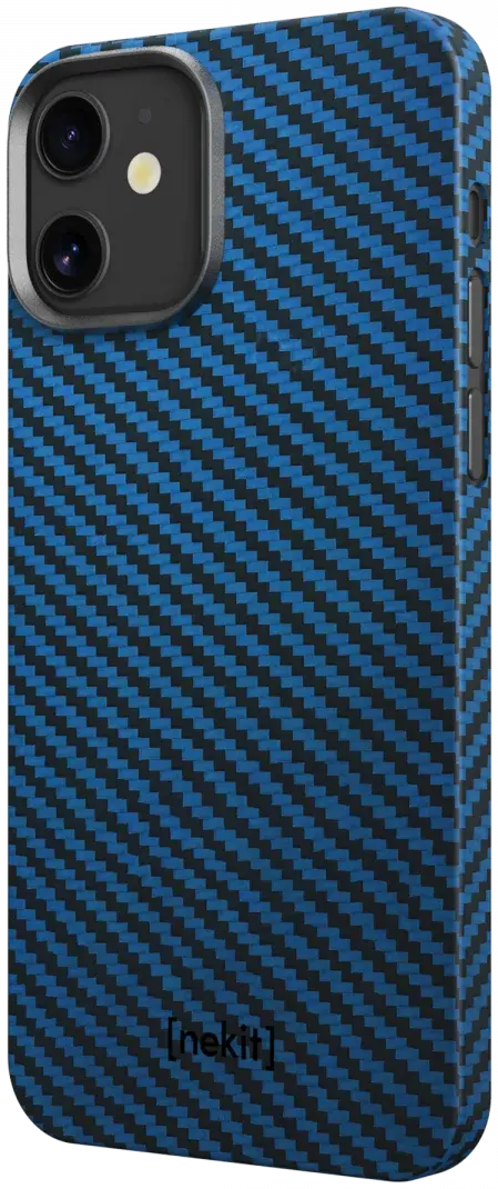 NEKIT Fiber Apple iPhone 12 / 12 Pro Hoesje MagSafe Kevlar Back Cover Dun Blauw afbeelding 15