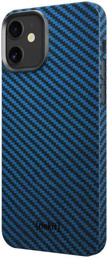 NEKIT Fiber Apple iPhone 12 / 12 Pro Hoesje MagSafe Kevlar Back Cover Dun Blauw afbeelding 15