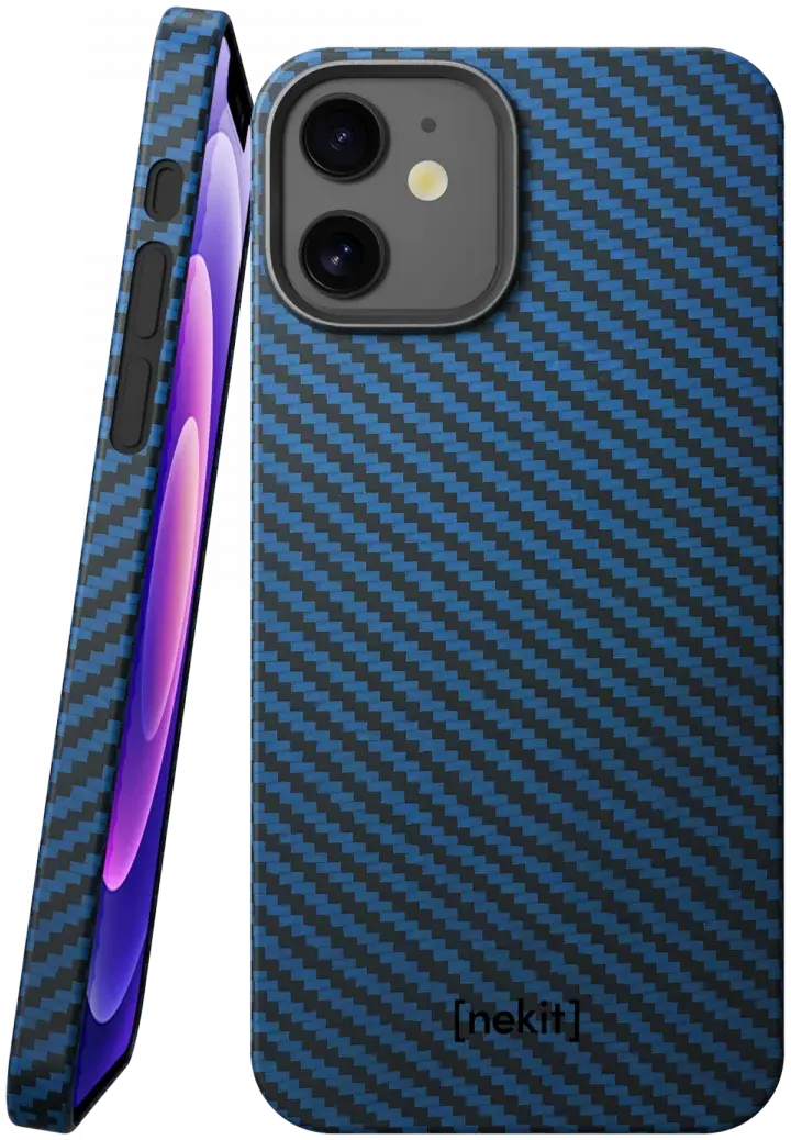 NEKIT Fiber Apple iPhone 12 / 12 Pro Hoesje MagSafe Kevlar Back Cover Dun Blauw afbeelding 1